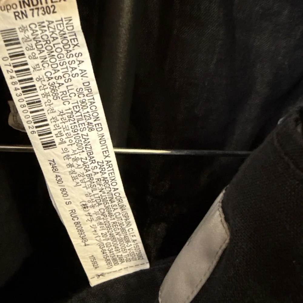 Zara Man Small Black Biker Jacket Zippers Full Zip Pockets 100% Linen